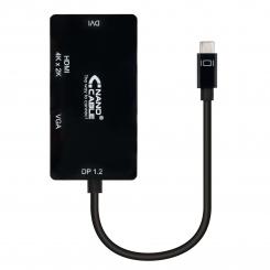 NANOCABLE Conversor USB-C a VGA / DVI / H???, 3 En 1. USB-C/M-VGA/H-DVI/H-HDMI/H 4K, Negro, 10 cm
