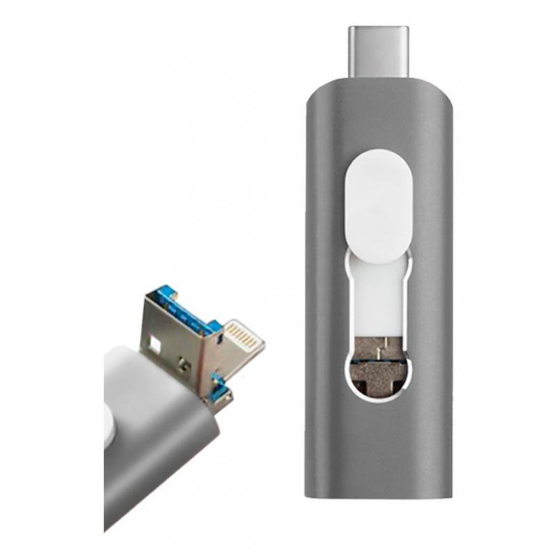 cool-8434847047027-unidad-flash-usb-128-gb-usb-type-a-usb-type-c-lightning-gris
