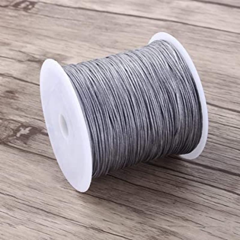 Cordón Nylon 100m x 0.8mm encerado plateado brillo para Hacer Bricolaje Pulseras Collares