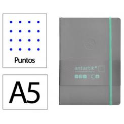Cuaderno con gomilla ANTARTIK notes tapa blanda A5 hojas puntos gris y turquesa 80 hojas 80 gr fsc