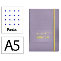 Cuaderno con gomilla ANTARTIK notes tapa blanda A5 hojas puntos morado y amarillo 80 hojas 80 gr fsc