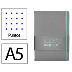 Cuaderno con gomilla ANTARTIK notes tapa dura A5 hojas puntos gris y turquesa 100 hojas 80 gr fsc