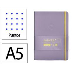 Cuaderno con gomilla ANTARTIK notes tapa dura A5 hojas puntos morado y amarillo 100 hojas 80 gr fsc