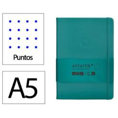 Cuaderno con gomilla ANTARTIK notes tapa dura A5 hojas puntos verde aguamarina 100 hojas 80 gr fsc