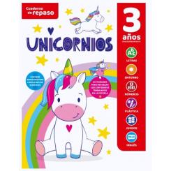 Cuaderno de repaso temático luminiscente 3 años UNICORNIOS, Ed. Saldaña