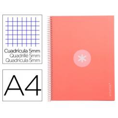 Cuaderno espiral A4 micro ANTARTIK tapa forrada 80h 90 gr cuadro 5mm 1 banda 4 taladros rosa claro