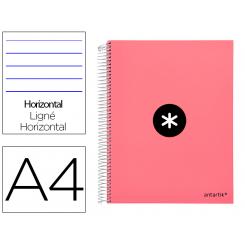 Cuaderno espiral A4 micro ANTARTIK tapa forrada 120h 90 gr horizontal 5 bandas 4 taladros color coral