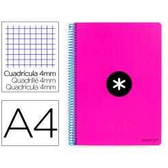 Cuaderno espiral A4 ANTARTIK tapa dura 80h 90gr cuadro 4mm con margen color rosa fluor