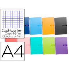 Cuaderno espiral LIDERPAPEL A4 crafty tapa forrada 80h 90 gr cuadro 4 mm con margen colores surtidos