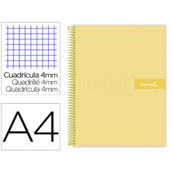 Cuaderno espiral LIDERPAPEL A4 crafty tapa forrada 80h 90 gr cuadro 4mm con margen color amarillo