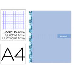 Cuaderno espiral LIDERPAPEL A4 crafty tapa forrada 80h 90 gr cuadro 4mm con margen color celeste
