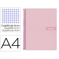 Cuaderno espiral LIDERPAPEL A4 crafty tapa forrada 80h 90 gr cuadro 4mm con margen color rosa