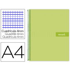 Cuaderno espiral LIDERPAPEL A4 crafty tapa forrada 80h 90 gr cuadro 4mm con margen color verde