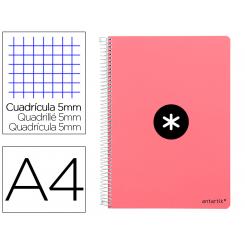 Cuaderno espiral ANTARTIK A4 micro tapa dura 80 h 100 gr cuadro 5mm sin bandas 4 taladros color coral