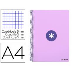 Cuaderno espiral ANTARTIK A4 micro tapa dura 80h 100 gr cuadro 5 mm sin bandas 4 taladros color lavanda