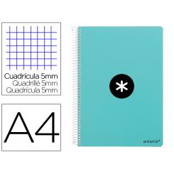 Cuaderno espiral ANTARTIK A4 micro tapa dura 80h 100 gr cuadro 5mm sin bandas 4 taladros color menta
