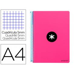 Cuaderno espiral ANTARTIK A4 micro tapa dura 80h 100 gr cuadro 5mm sin bandas 4 taladros color rosa fluor