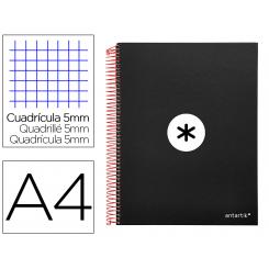 Cuaderno espiral A4 micro ANTARTIK tapa forrada 120h 90 gr cuadro 5mm 5 bandas 4 taladros color negro