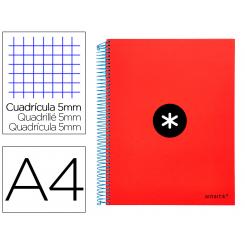 Cuaderno espiral A4 micro ANTARTIK tapa forrada 120h 90 gr cuadro 5mm 5 bandas 4 taladros color rojo