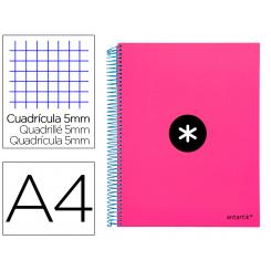 Cuaderno espiral A4 micro ANTARTIK tapa forrada 120h 90 gr cuadro 5mm 5 bandas 4 taladros color rosa