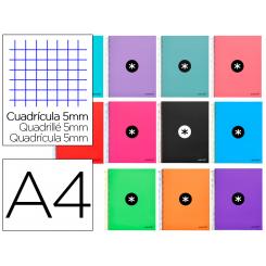 Cuaderno espiral A4 micro ANTARTIK tapa forrada 120h 90 gr cuadro 5mm 5 bandas 4 taladros colores surtidos