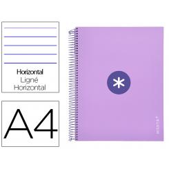 Cuaderno espiral A4 micro ANTARTIK tapa forrada 120h 90 gr horizontal 5 bandas 4 taladros color lavanda