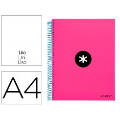 Cuaderno espiral A4 micro ANTARTIK tapa forrada 120h 90 gr liso con bandas 4 taladros color rosa fluor