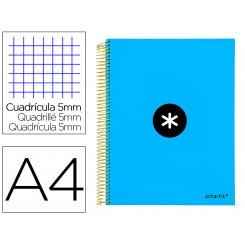 Cuaderno espiral A4 micro ANTARTIK tapa forrada 120h 90 gr cuadro 5mm 5 bandas 4 taladros color azul