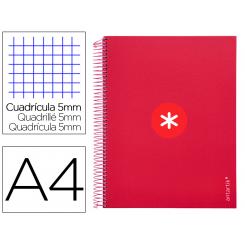 Cuaderno espiral A4 micro ANTARTIK tapa forrada 120h 100 gr cuadro 5mm 5 bandas 4 taladros color frambuesa