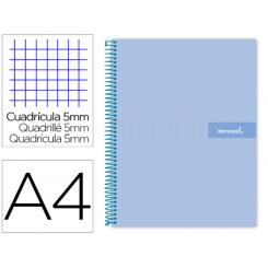 Cuaderno espiral LIDERPAPEL A4 micro crafty tapa forrada 120h 90 gr cuadro 5 mm 5 bandas 4 colores celeste