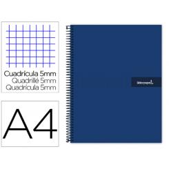 Cuaderno espiral LIDERPAPEL A4 micro crafty tapa forrada 120h 90 gr cuadro 5 mm 5 bandas 4 colores color azul