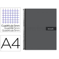 Cuaderno espiral LIDERPAPEL A4 micro crafty tapa forrada 120h 90 gr cuadro 5 mm 5 bandas 4 colores color negro