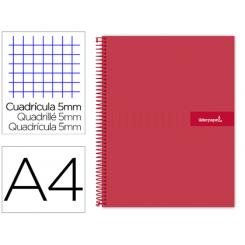 Cuaderno espiral LIDERPAPEL A4 micro crafty tapa forrada 120h 90 gr cuadro 5 mm 5 bandas 4 colores color rojo
