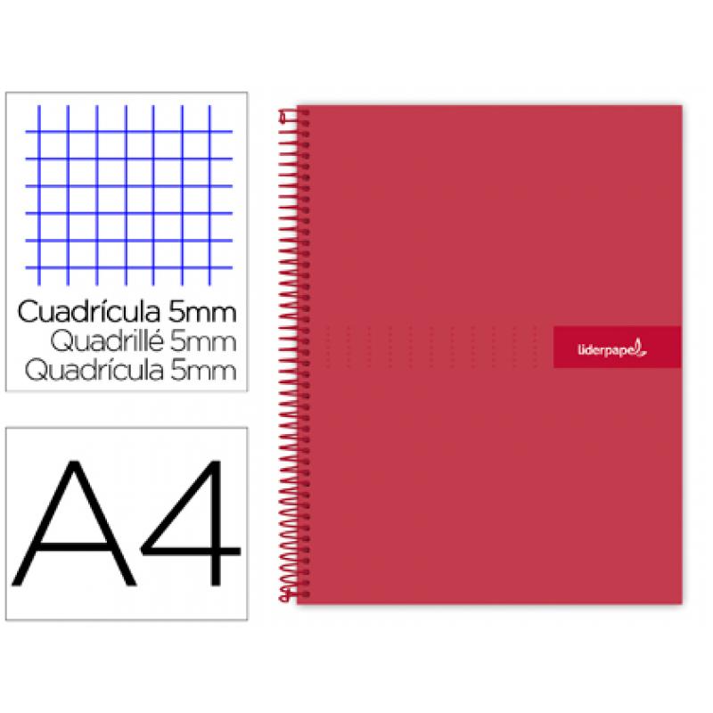 cuaderno-espiral-liderpapel-a4-micro-crafty-tapa-forrada-120h-90-gr-cuadro-5-mm-5-bandas-4-colores-color-rojo