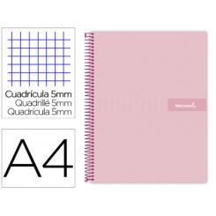 Cuaderno espiral LIDERPAPEL A4 micro crafty tapa forrada 120h 90 gr cuadro 5 mm 5 bandas 4 colores color rosa