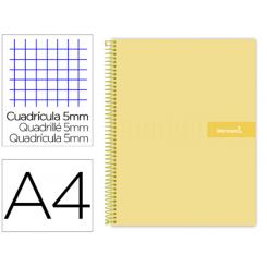 Cuaderno espiral LIDERPAPEL A4 micro crafty tapa forrada 120h 90gr cuadro 5mm 5 bandas 4 taladros color amarillo