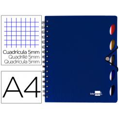 Cuaderno espiral LIDERPAPEL A4 micro executive tapa plastico 100h 80 gr cuadro 5mm 5 separadores con gomilla azul