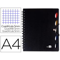 Cuaderno espiral LIDERPAPEL A4 micro executive tapa plastico 100h 80 gr cuadro 5mm 5 separadores con gomilla negro