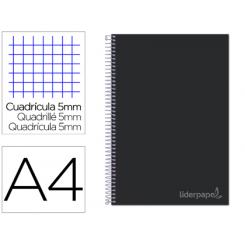 Cuaderno espiral LIDERPAPEL A4 micro jolly tapa forrada 140h 75 gr cuadro 5mm 5 bandas 4 taladros color negro
