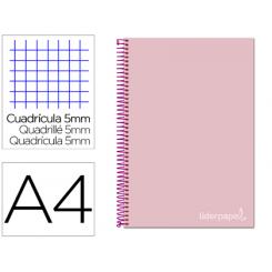 Cuaderno espiral LIDERPAPEL A4 micro jolly tapa forrada 140h 75 gr cuadro 5mm 5 bandas 4 taladros color rosa