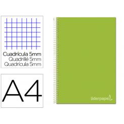 Cuaderno espiral LIDERPAPEL A4 micro jolly tapa forrada 140h 75 gr cuadro 5mm 5 bandas 4 taladros color verde