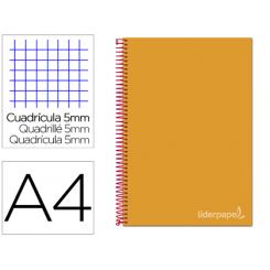 Cuaderno espiral LIDERPAPEL A4 micro jolly tapa forrada 140h 75 gr cuadro 5mm 5 bandas4 taladros color naranja