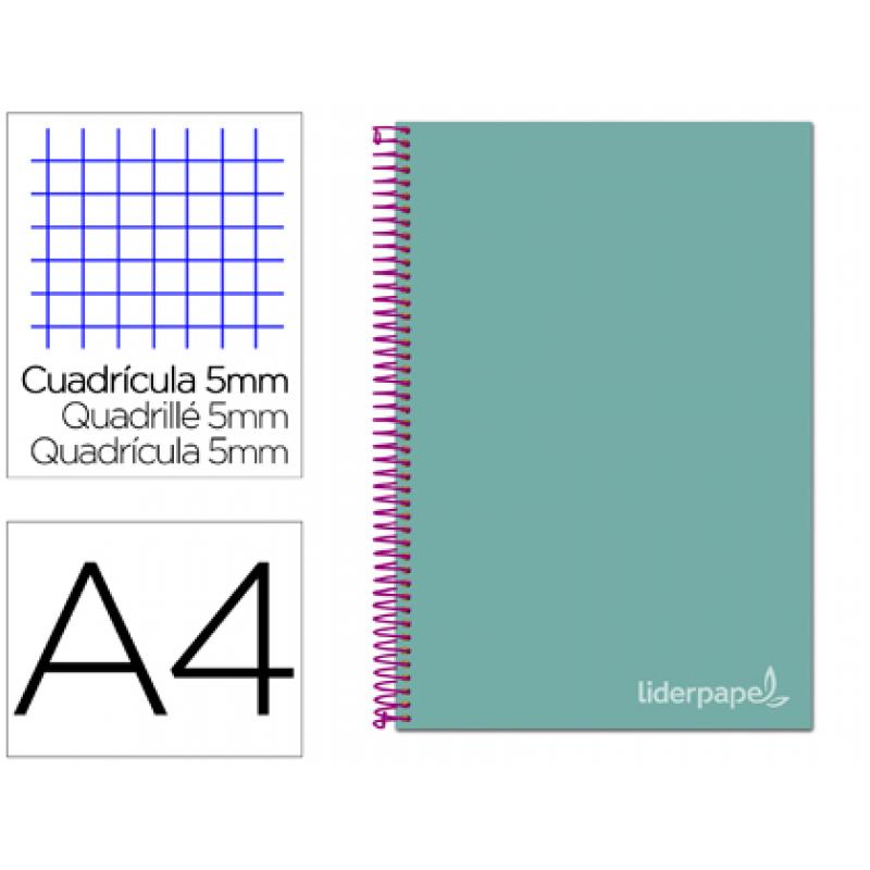 cuaderno-espiral-liderpapel-a4-micro-jolly-tapa-forrada-140h-75-gr-cuadro-5mm-5-bandas4-taladros-color-turquesa