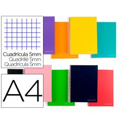 Cuaderno espiral LIDERPAPEL A4 micro jolly tapa forrada 140h 75 gr cuadro 5mm 5 bandas4 taladros colores surtidos