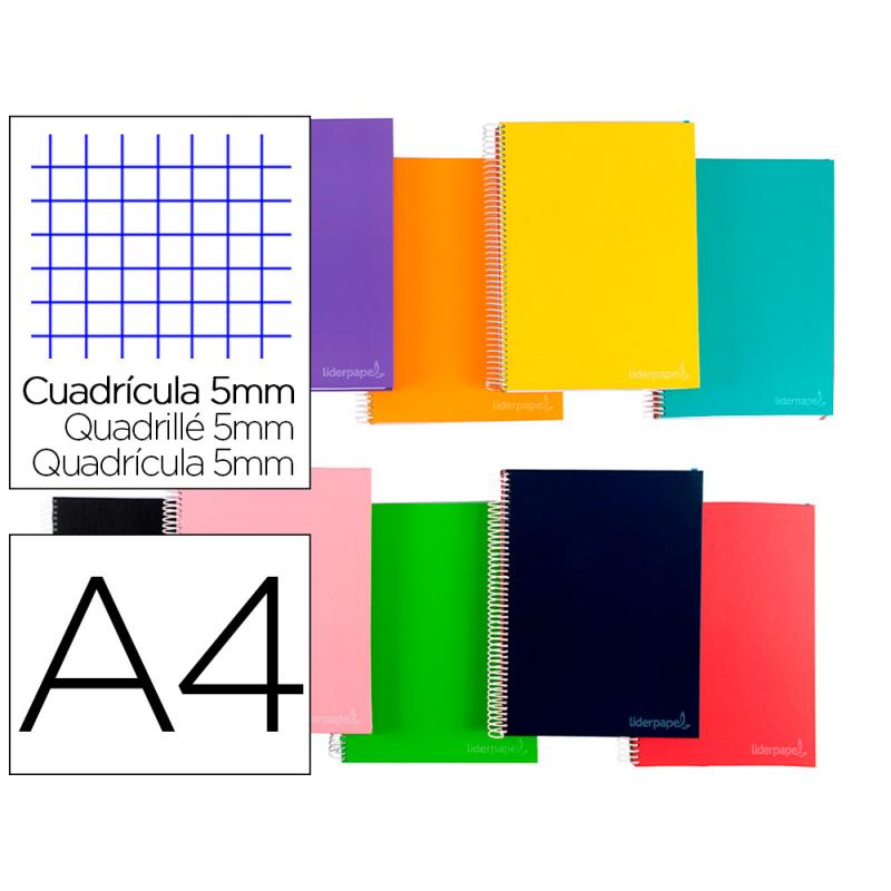 cuaderno-espiral-liderpapel-a4-micro-jolly-tapa-forrada-140h-75-gr-cuadro-5mm-5-bandas4-taladros-colores-surtidos