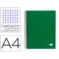 Cuaderno espiral LIDERPAPEL A4 micro papercoat tapa forrada 140h 75 gr cuadro5mm 5 bandas 4 taladros verde
