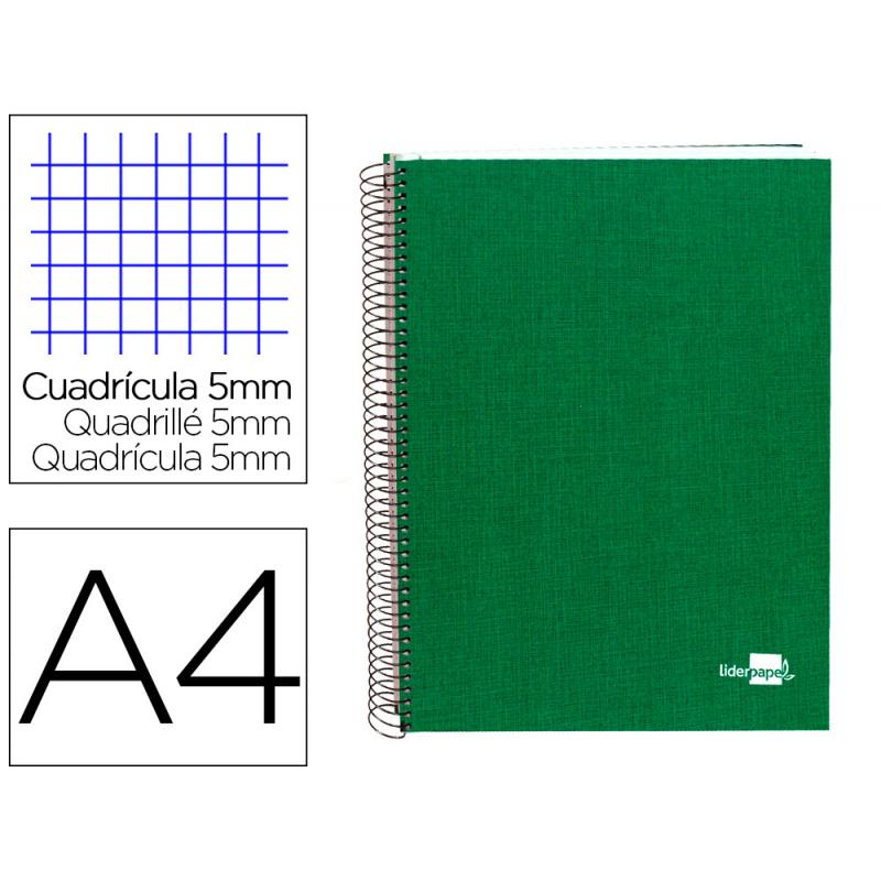 cuaderno-espiral-liderpapel-a4-micro-papercoat-tapa-forrada-140h-75-gr-cuadro5mm-5-bandas-4-taladros-verde