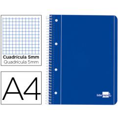 Cuaderno espiral LIDERPAPEL A4 micro serie azul tapa blanda 80h 75 gr cuadro 5mm con margen 4 taladros azul