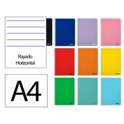 Cuaderno Espiral LIDERPAPEL A4 Micro SMART tapa blanda 80H 75gr Horizontal 7mm doble margen 4 taladros colores