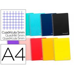 Cuaderno espiral LIDERPAPEL A4 micro witty tapa dura 140h 75gr cuadro 5mm 5 bandas 4 taladros colores surtidos